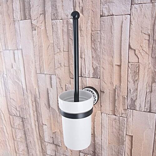 Black Oil Rubbed Bronze Wall Mounted Toilet Brush & Holder Set White Brush Ceramic Cup Bathroom Accessory aba762