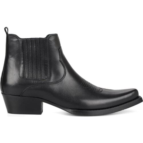 FootCourt Black Cowboy Boots Western Boots Motorcycle Boots Biker Boots Genuine Leather Pointed Toe Embroidered Handcrafted