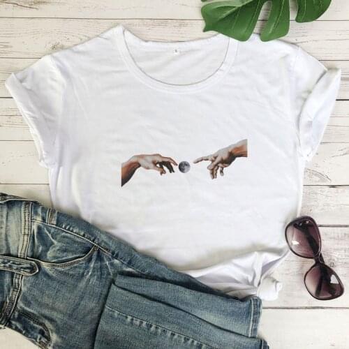 Funny Touch Hands Planet Colored T-shirt Fashion Summer Art Tops Tees Aesthetic Women Tumblr Hipster Tshirt Dropshipping