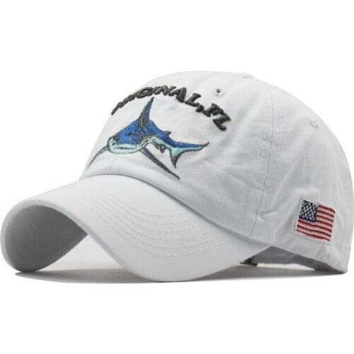 Embroidery Washed Cotton Shark Dad Hat for Men Vintage Baseball Cap Hip Hop Curved Fishing Cap Summer Fish Snapback Women Hat