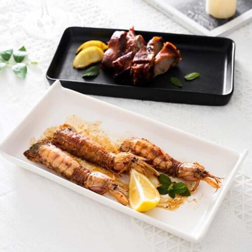 FANCITY Ceramic black plate dish home creative European style simple single rectangular rice noodles black plate
