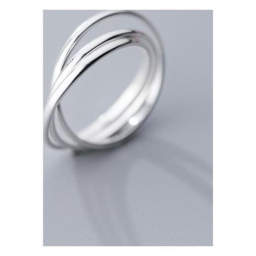 100% Authentic REAL.925 Sterling Silver Fine Jewelry Rounded Interlocking Three-Circles GEOMETRIC Ring GTLJ1488