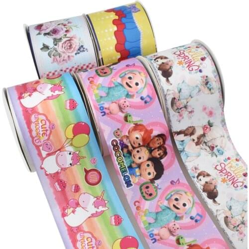 Flower Spring Unicorn Cocomelon Cartoon Printed Grosgrain Ribbon Party Decoration 10 Yards DIY Bow Bag Material Handmade 10Y