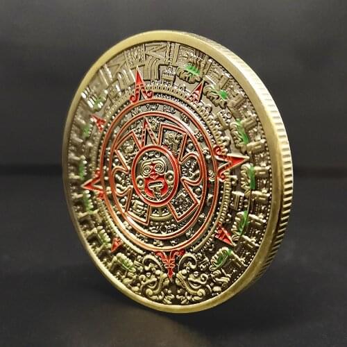 Mexico Mayan Aztec Calendar Art Prophecy Culture Gold Plated Coins Collectibles Souvenir Collection Gift Crafts