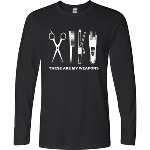 New Autumn and winter Fashion Hairdresser T Shirt Men Long Sleeve Cotton Barber Weapons T-shirt Tops scissors Tshirt MoreSize
