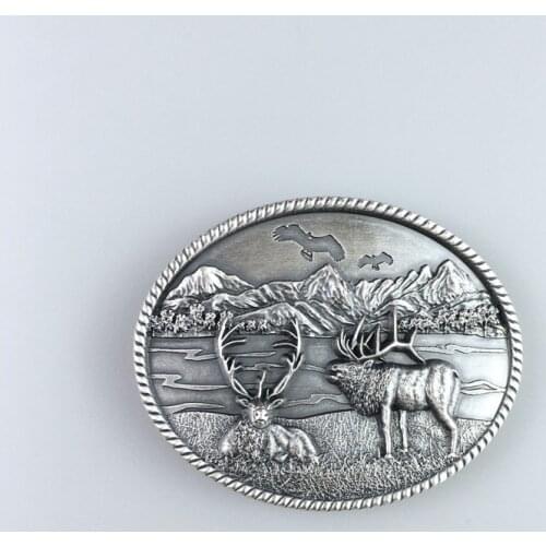 New Vintage Silver Plated Western Deer Wild Life Oval Belt Buckle