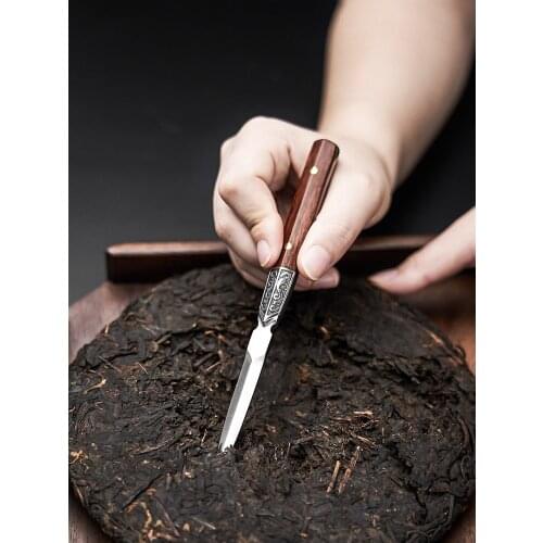 SandalwoodTea Knife Stainless Steel Prying Insert Luxury Vintage Chinese Puer Tea Knife Handmade Home Caja De Te Teaware DG50C