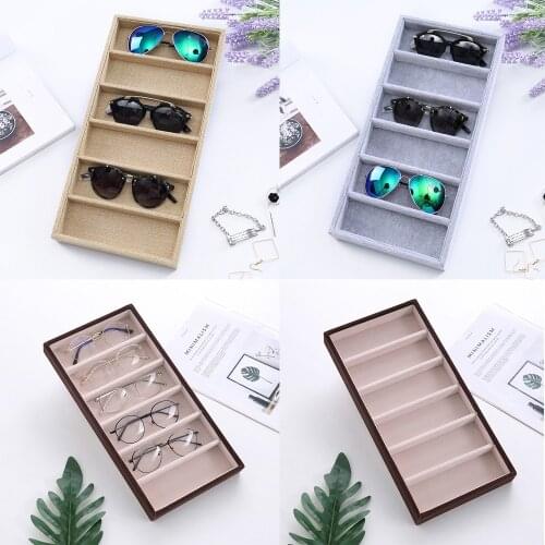 Sunglasses Storage Box Organizer 6 Checks Eyewear Display Case Collector Beige Gray Brown