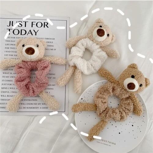 Autumn Plush Cartoon Bear Hair Ring Childrens Hair Ring Candy Color Elastic Hair Rope For Girl Ponytail Hair Accessories