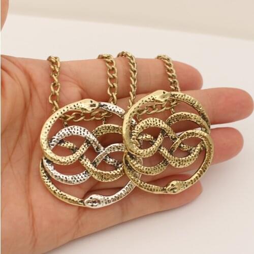 1pcs For Free Shipping)Hot Sale The Never Ending Story Steampunk Vintage Jewelry Vivid Two Snakes Pendant Necklace Wholesale