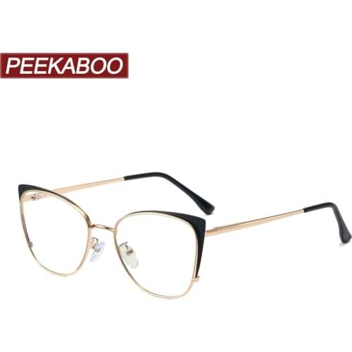 Peekaboo gold metal fashion eyeglass frame for women anti blue light cat eye glasses for computer clear lens high quality