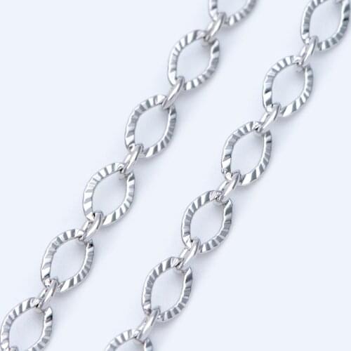 Flat Oval Cable Chains 3.7mm, Rhodium plated on Brass, Silver tone Link Chain Wholesale (#LK-377)/ 1 Meter=3.3 ft