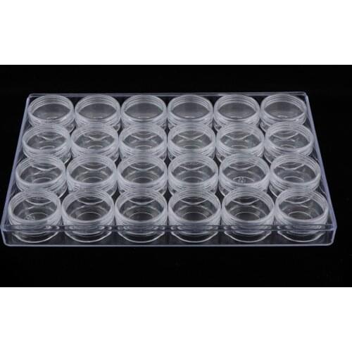 Useful 24 Mini Clear Makeup Storage Containers Empty Round Jars W/Large Box