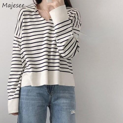 Pullovers Women Spring Autumn Striped Simple Full-sleeve Fashion Elegant Students Loose Streetwear Comfortable All-match Leisure