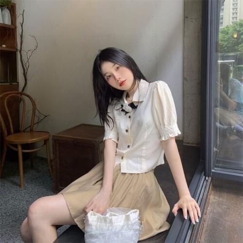 Shirt French Puff Sleeve Short Sleeve Shirt Female Design Sense Niche Summer New Loose Thin Section All-match Blouse