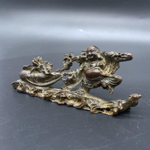 Antique Bronze Buddha Maitreya Buddha smile face bag Buddha lucky draw treasure treasure Buddha ornaments, Free shipping