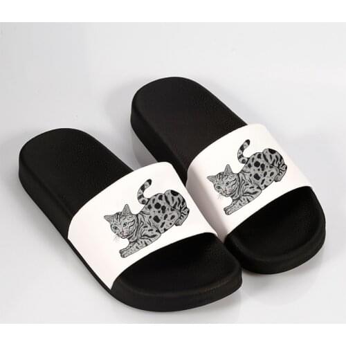 Sandals For Women fashion Bathroom Home Slippers Soft Sole Flip Flops Cute Grey Cat Pattern Beach Non-slip Slides Ladies Shoes