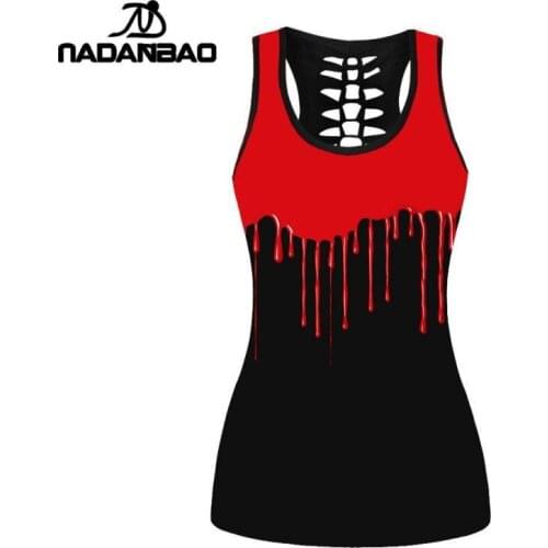 NADANBAO Sexy Fitness Tank Top Women Red Blood Printing Ladies Tops Black U Neck Sleeveless Top Slim Streetwear Vest Cropped