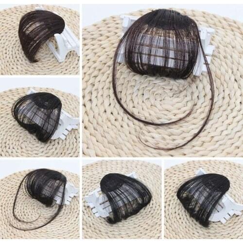 Wig Clip In Synthetic Blunt Air Bangs Thin Invisible Extensions Straight Front Neat Fake Hair Fringes With Temples For Women