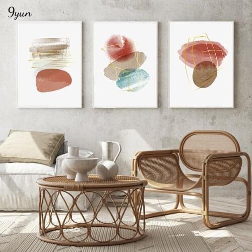 Modern Gold Shape Line Art Poster Watercolor Texture Wall Art Print Canvas Painting Minimalist Interior Living Room Decoration