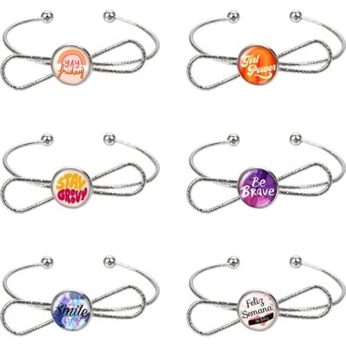 Be brave Enjoy life Word Art photo glass cabochon bangle Bow style silver color/golden Cuff bracelet Fashion Bangle Jewelry