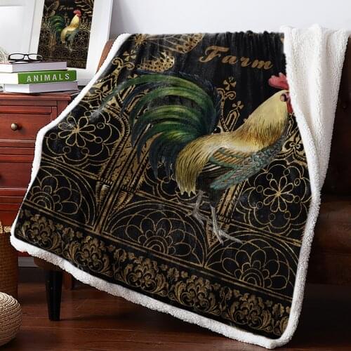 Farm Rooster Butterfly Texture Throw Blanket Winter Warm Fleece Blankets and Throws Blankets for Beds Cashmere Bedspreads