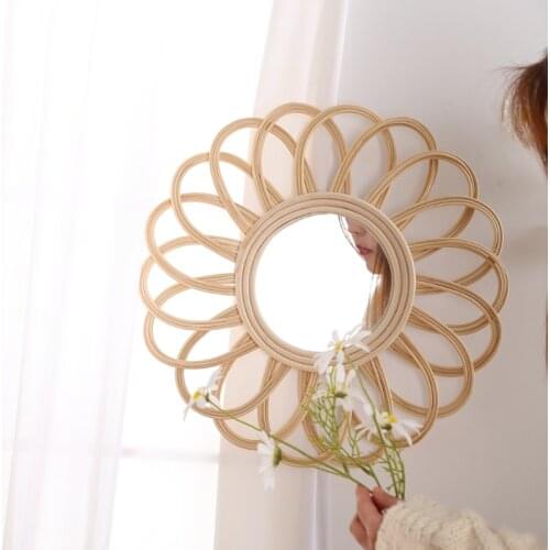 45cm Rattan Dressing Mirror Innovative Art Decor Round Makeup Mirrors Bathroom G32A