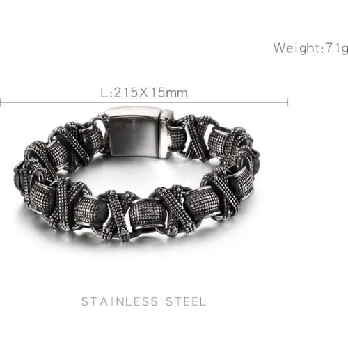 Vintage New Punk Twisted Linking Box Chain Bracelet Men Matte Stainless Steel Letter X Shaped Charm Bangle Male Jewellry 2021