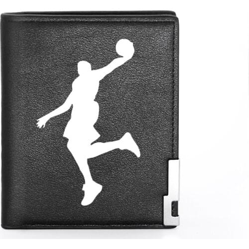 High Quality Luxury Basketball Sport Printing Leather Wallet Credit Card Holder Short Male Slim Purse For Men