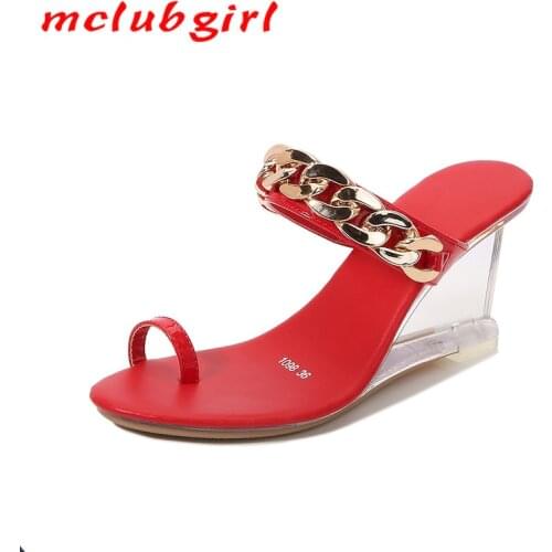 CAVABULE Wedge Heel Shoes Womens Summer New Style Wild Summer Womens Shoes Word Buckle Simple Flip Flops Transparent LFD