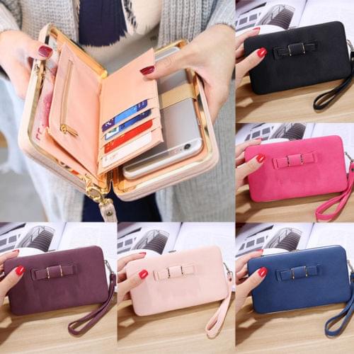 Girl Women PU Leather Clutch Wallet Long Card Holder Purse Box Handbag Bag Fashion Waterproof Wristband Multifunction Handbag