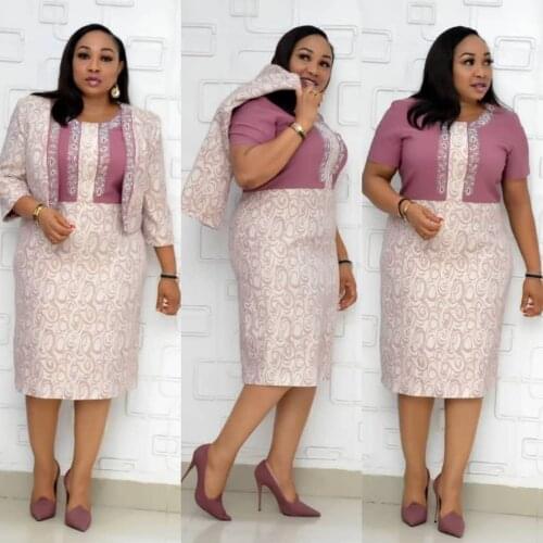 Plus Size 2 Piece Set Women Jacket Coat And Dress African Office Dresses Dashiki Bazin Riche Clothing Midi Dress Africa Clothes