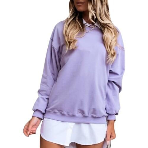Women Autumn Solid Color O Neck Long Sleeve Loose Pullover Sweatshirt Blouse Simple long-sleeved round neck casual top