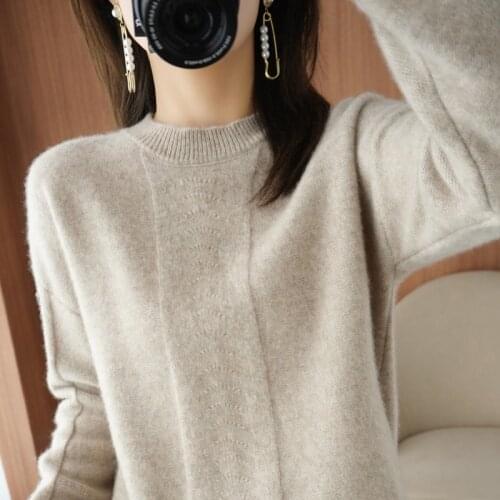 2021 autumn and winter new womens 100% pure wool round neck sweater womens loose pullover warm womens plus size top