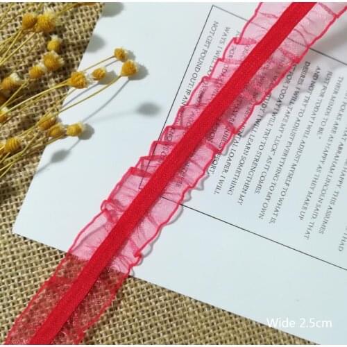 1Yard Latest Elastic Lace Ribbon Dress Guipure Elastic Red Lace Fabric 2.5cm Sewing DIY Decoration Lace Trim Craft dentelle L008