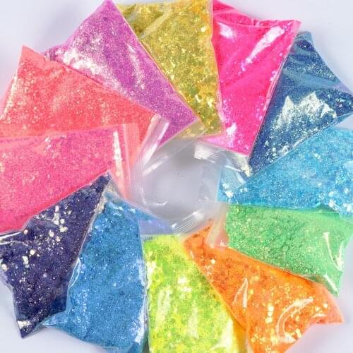 12Pcs 50G Mermaid 3D Hexagon Chunky Glitter Flakes Sparkly Candy Chameleon Powder kit For DIY Polish Charms Nail Art Decorations