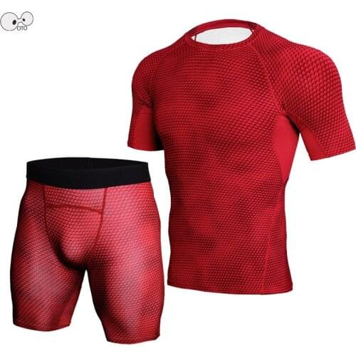 2pcs Short Sleeve Shirt+Shorts/Pants Running Set Quick Dry Compression Mens Sport Suits Training Gym Fitness Tracksuits Clothing