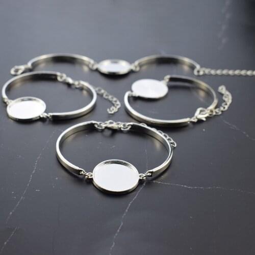 5 Pcs Handmade Bracelet Bangle Silver Color Chain Blank Base Bracelet Fit 20mm Glass Cabochon DIY Jewelry Supply for Women
