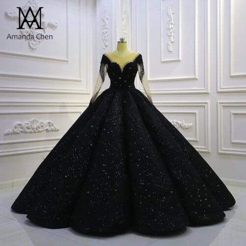 Special Design Long Sleeve Glitter Black Wedding dress