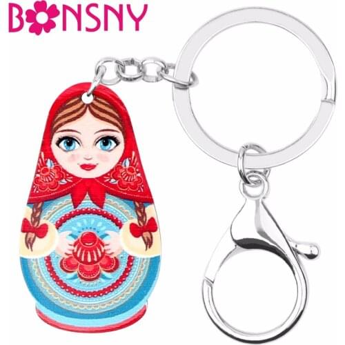 Bonsny Arylic Russian Doll Matryoshka KeyChain Key Ring Women Girls Handbag Pendant Cute Fashion Jewelry Key Accessories Bijoux