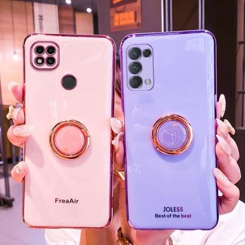 Luxury Ring Holder Plating Silicone Phone Stand Case For Oppo Realme C21 8 Pro 7 5g 6 6i 5i C3 6s A9 2020 Soft Back Cover