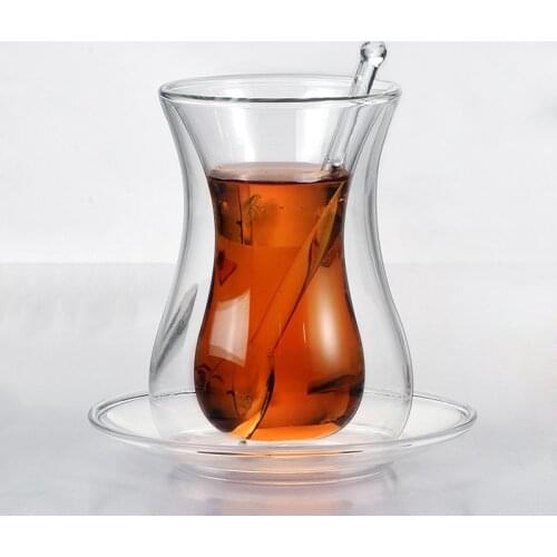 Black Tea Cup Saucer Teaspoon Sets Turkish Bohea Double Wall Glass Insulated Thermal Coffee Mug Teacup Turkish Tea Cup Glass Cup