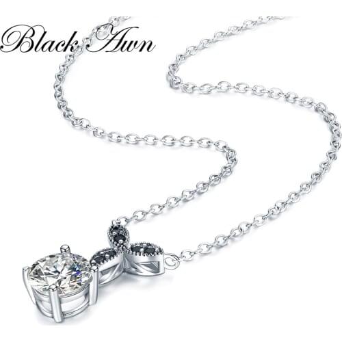 Black Awn Office 925 Sterling Silver Fine Jewelry White Round Engagement Trendy Necklaces for Women Wedding Pendants PP035