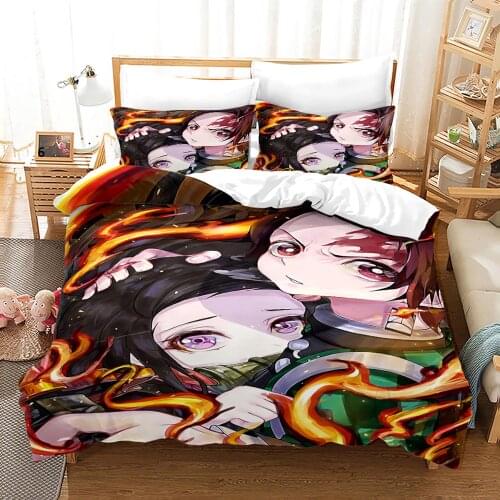 Demon Slayer Bedding Set Single Twin Full Queen King Size Demon Slayer Bed Set Children Kid Bedroom Duvetcover Sets 3D Print 010