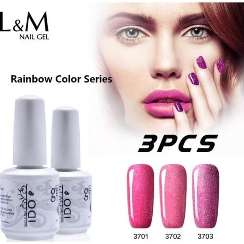 3 Pcs/Lot Rainbow Color Series(1Colour+1Top+1 Foundation Base)Gel Nail Polish Bright Gel LED lamp Long-lasting soak off