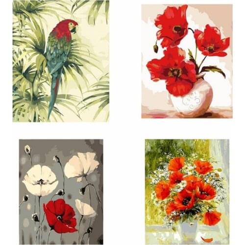 Flowers Parrot Series DIY Oil Painting By Numbers Paint Drawing Coloring By Number Canvas Hand Painted Modular Picture