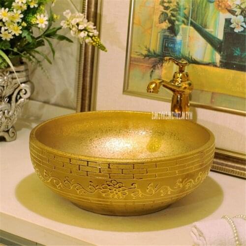 YL-JS/BYL-00586/FJTD-1 High Temperature Ceramic Sink Bathroom Artistic golden Basin Household Hotel Club KTV Washing Basin Bowl