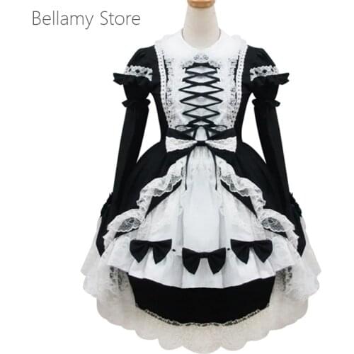 Hand made Classic Lolita Bow Lace Gorgeous tuxedo Princess Maid Dress 2 colors