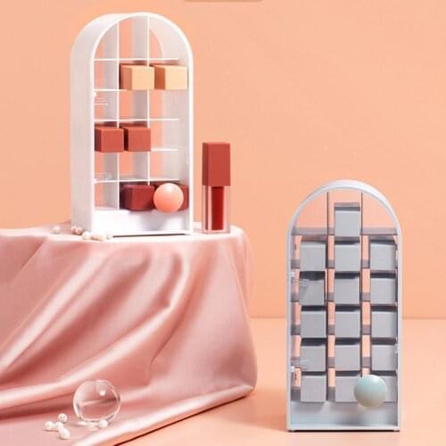 18 Grid Lipstick Storage Box with Handle Transparent Cosmetic Holder Organizer Desktop Makeup Storage Box