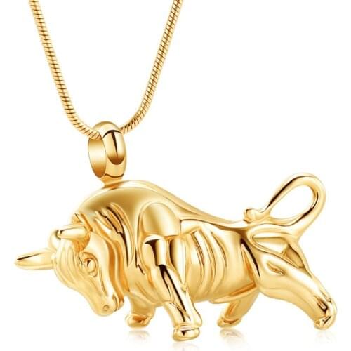 Cremation Jewelry Bull Shape Urn Pendant Necklace for Ashes Stainless Steel Pet Cremation Jewelry for Loved One